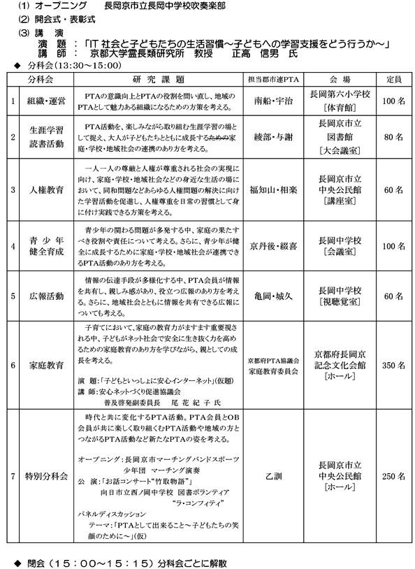 平成29年度第58回京都府ＰＴＡ研究大会 乙訓大会 【開催要項（2）】